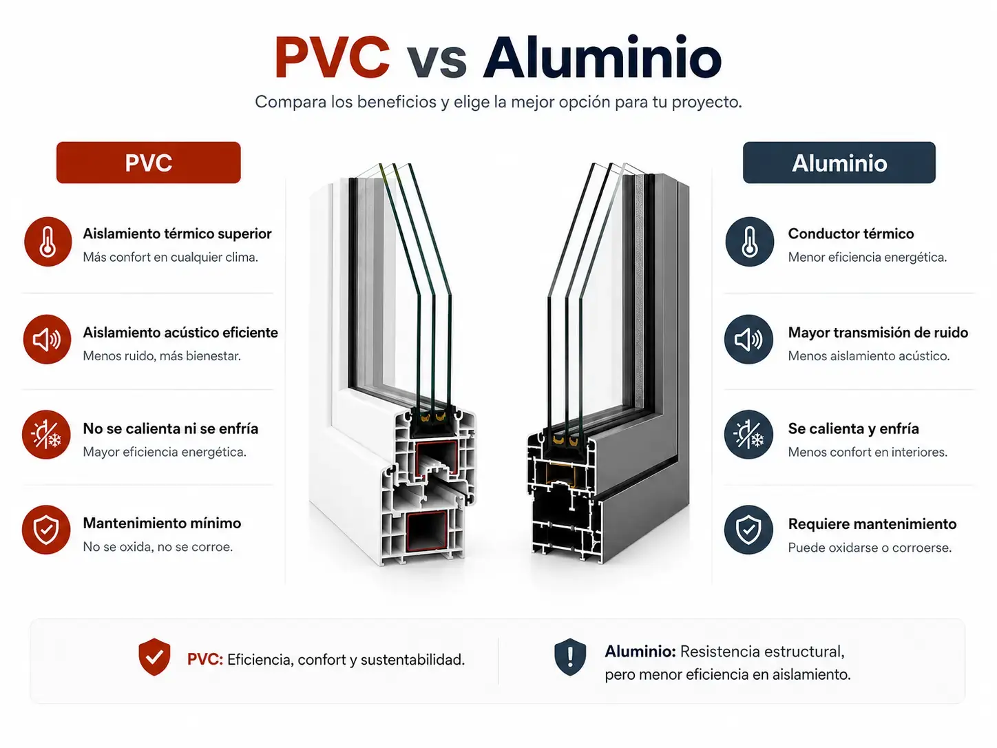 Comparativa de desempeño entre ventanas de PVC y aluminio