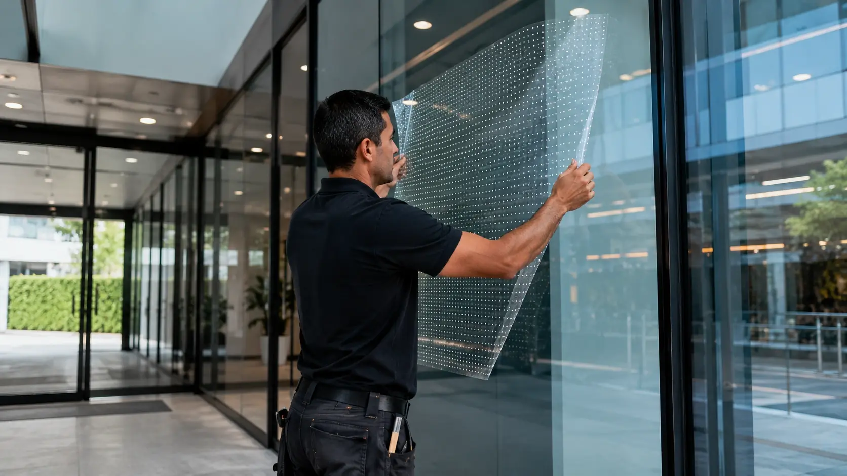Instalación de película Wunder-LED sobre vidrio